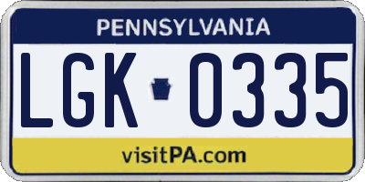 PA license plate LGK0335