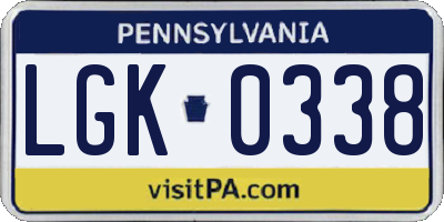 PA license plate LGK0338