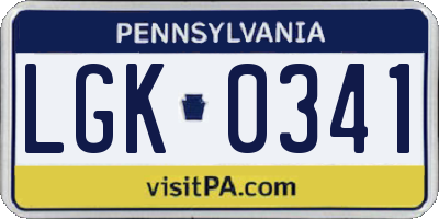 PA license plate LGK0341