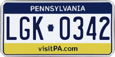 PA license plate LGK0342