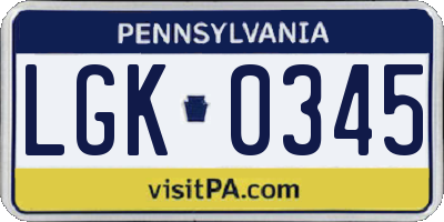 PA license plate LGK0345