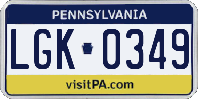 PA license plate LGK0349