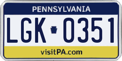 PA license plate LGK0351
