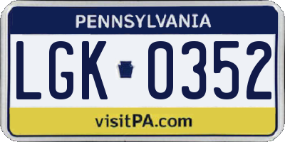 PA license plate LGK0352