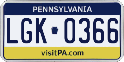 PA license plate LGK0366