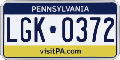 PA license plate LGK0372