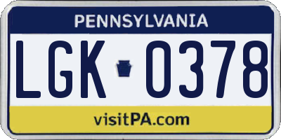 PA license plate LGK0378
