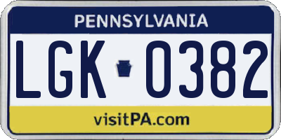 PA license plate LGK0382