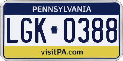 PA license plate LGK0388