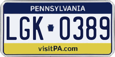 PA license plate LGK0389