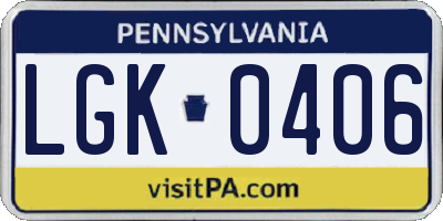 PA license plate LGK0406