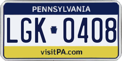 PA license plate LGK0408