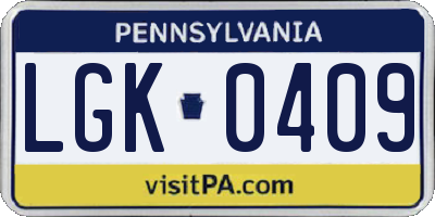 PA license plate LGK0409