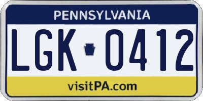 PA license plate LGK0412