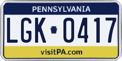 PA license plate LGK0417