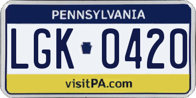 PA license plate LGK0420