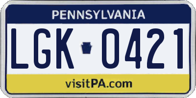 PA license plate LGK0421