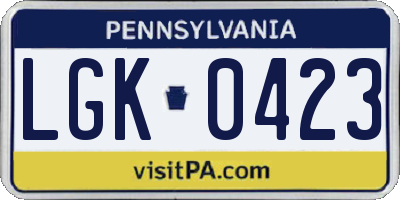 PA license plate LGK0423