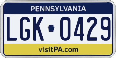 PA license plate LGK0429
