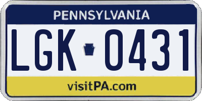 PA license plate LGK0431