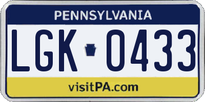 PA license plate LGK0433