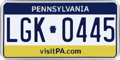 PA license plate LGK0445
