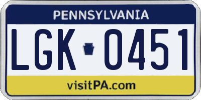 PA license plate LGK0451