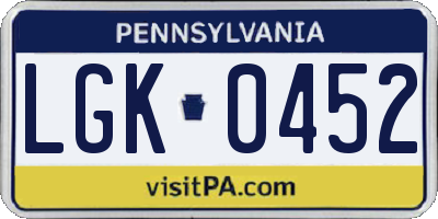 PA license plate LGK0452