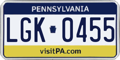 PA license plate LGK0455