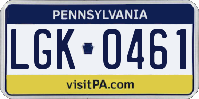 PA license plate LGK0461