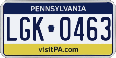 PA license plate LGK0463