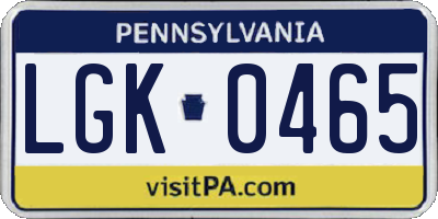 PA license plate LGK0465