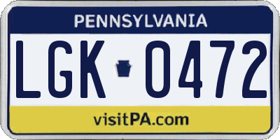 PA license plate LGK0472