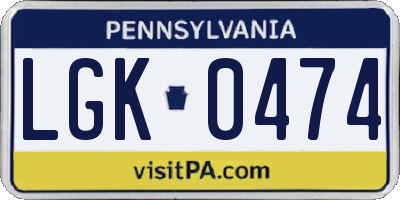 PA license plate LGK0474