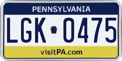 PA license plate LGK0475