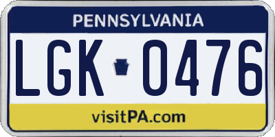 PA license plate LGK0476
