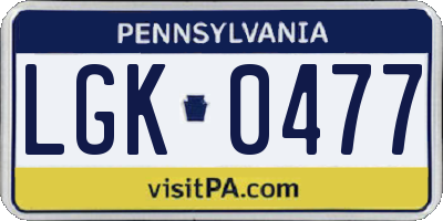 PA license plate LGK0477