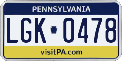 PA license plate LGK0478