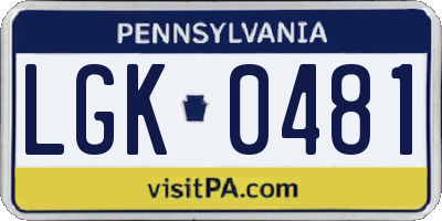PA license plate LGK0481