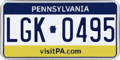 PA license plate LGK0495