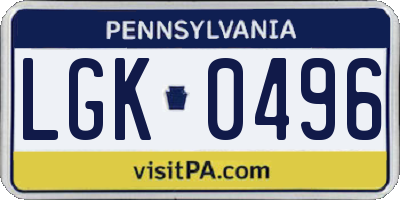 PA license plate LGK0496