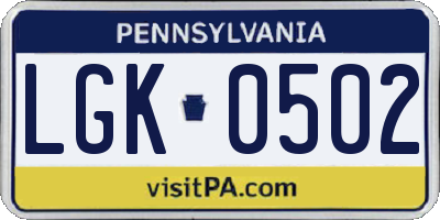 PA license plate LGK0502