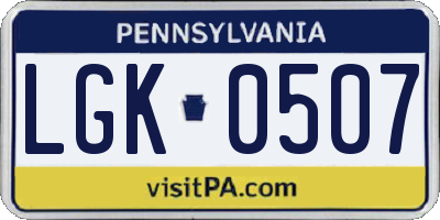 PA license plate LGK0507