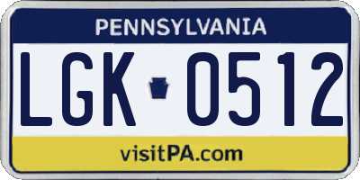 PA license plate LGK0512