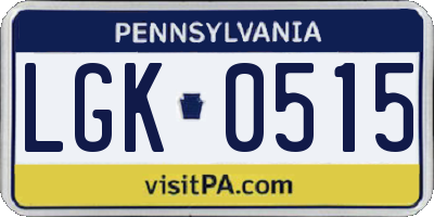 PA license plate LGK0515