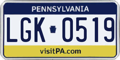 PA license plate LGK0519