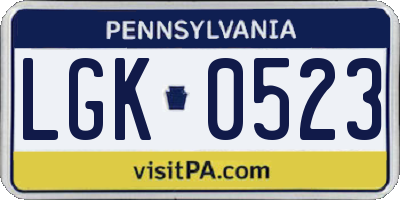 PA license plate LGK0523