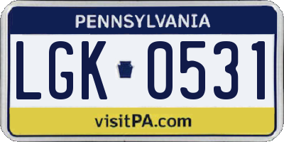 PA license plate LGK0531