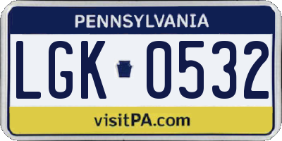 PA license plate LGK0532