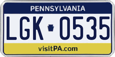 PA license plate LGK0535